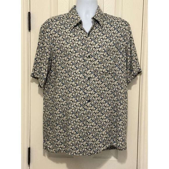 Crazy Horse Button-Up Shirt L – Retro Geometric Print, Short Sleeve Casual - Picture 1 of 4
